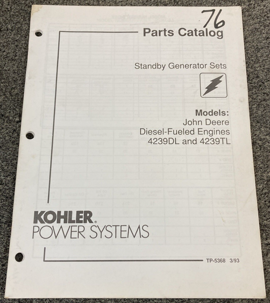 KOHLER STANDBY GENERATOR SETS TP-5368 PARTS CATALOG