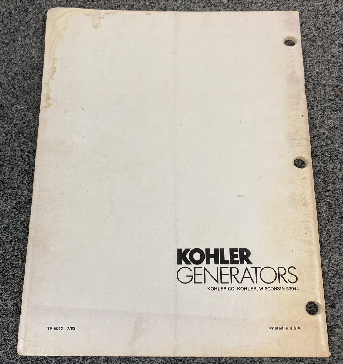 KOHLER MARINE GENERATOR TP-5043 SERVICE MANUAL MODELS 7.5A 7.5R
