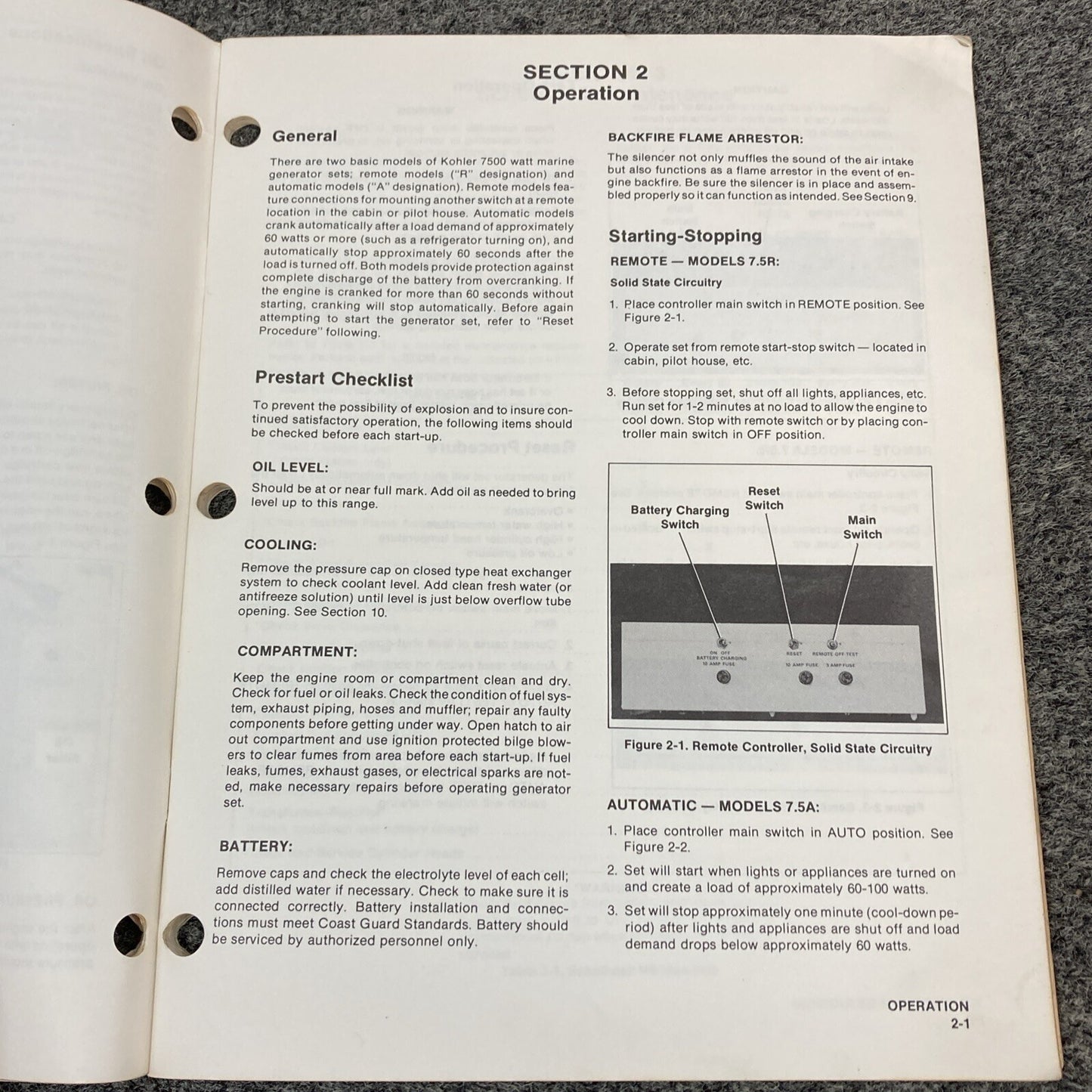 KOHLER MARINE GENERATOR TP-5043 SERVICE MANUAL MODELS 7.5A 7.5R