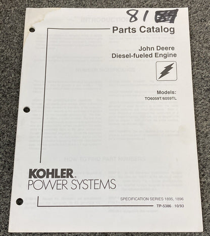 KOHLER GENERATORS PARTS LISTING/PARTS CATALOGS FOR JOHN DEERE