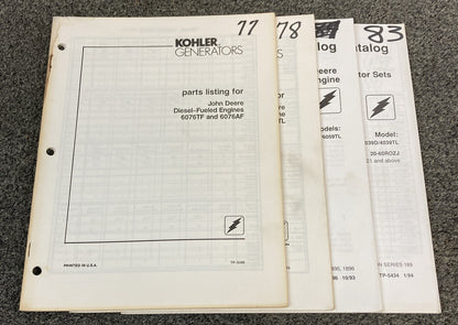 KOHLER GENERATORS PARTS LISTING/PARTS CATALOGS FOR JOHN DEERE
