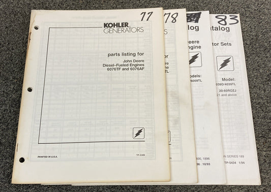 KOHLER GENERATORS PARTS LISTING/PARTS CATALOGS FOR JOHN DEERE