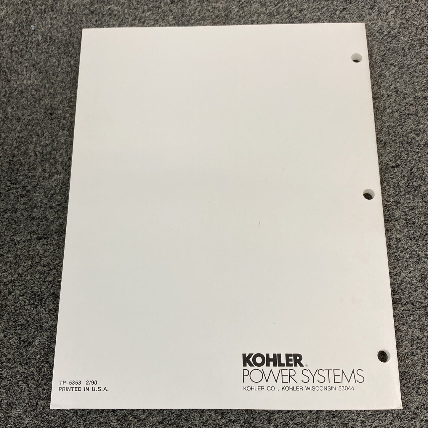 KOHLER TP-5353 FAST RESPONSE II GENERATORS SERVICE MANUAL