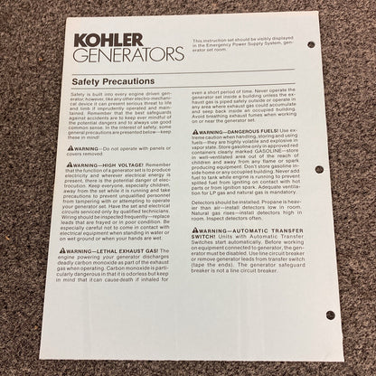 KOHLER TP-5353 FAST RESPONSE II GENERATORS SERVICE MANUAL