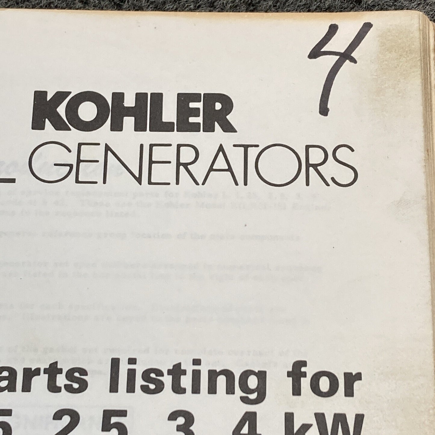 GENUINE KOHLER GENERATORS PARTS LISTING/OWNERS/IDENTIFICATION MANUALS