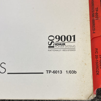 GENUINE KOHLER INDUSTRIAL GENERATOR SET SERVICE PARTS MANUALS