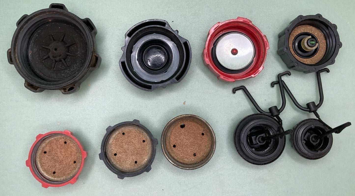 LOT OF 9 USED SMALL ENGINE GAS CAPS VARIOUS BRANDS/SIZES