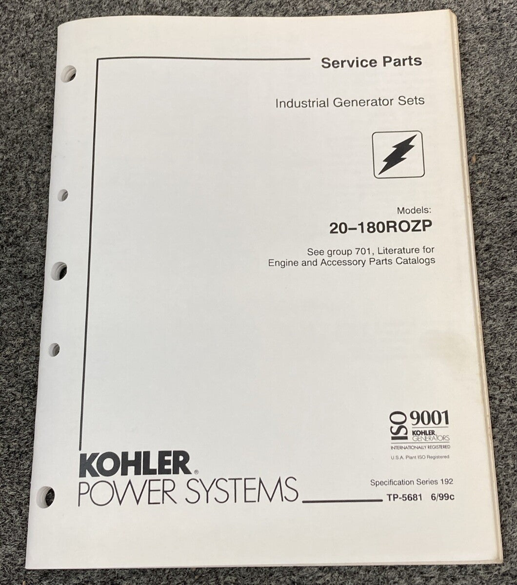 QTY 6 KOHLER INDUSTRIAL/MARINE GENERATOR SETS SERVICE PARTS/PARTS CATALOG