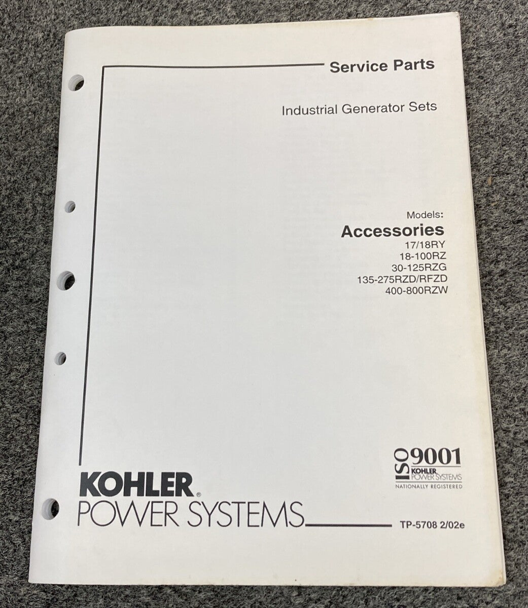 QTY 6 KOHLER INDUSTRIAL/MARINE GENERATOR SETS SERVICE PARTS/PARTS CATALOG