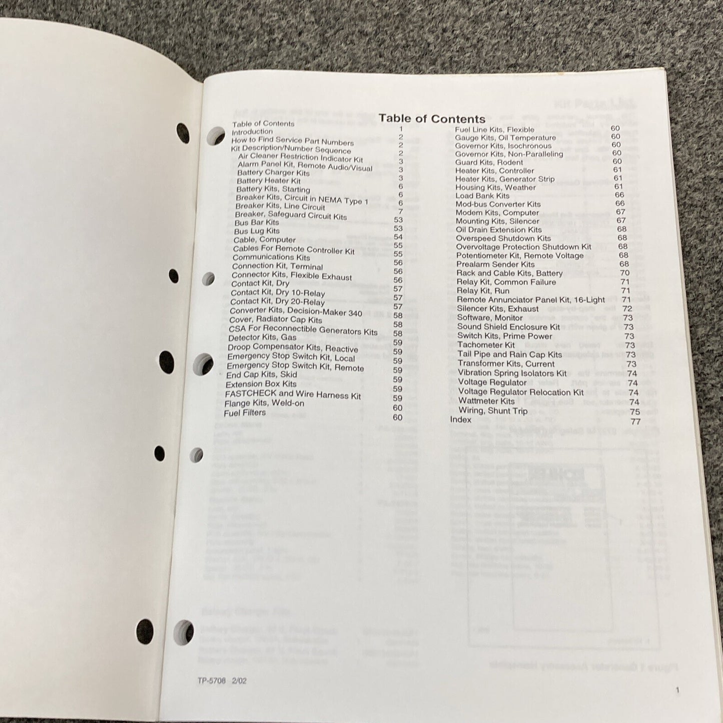 QTY 6 KOHLER INDUSTRIAL/MARINE GENERATOR SETS SERVICE PARTS/PARTS CATALOG