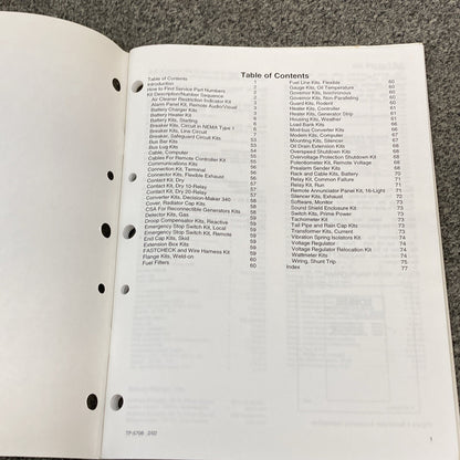 QTY 6 KOHLER INDUSTRIAL/MARINE GENERATOR SETS SERVICE PARTS/PARTS CATALOG
