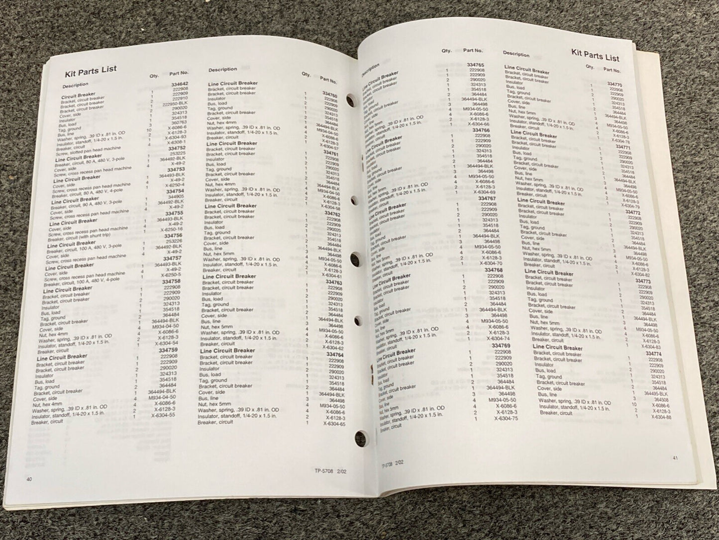 QTY 6 KOHLER INDUSTRIAL/MARINE GENERATOR SETS SERVICE PARTS/PARTS CATALOG