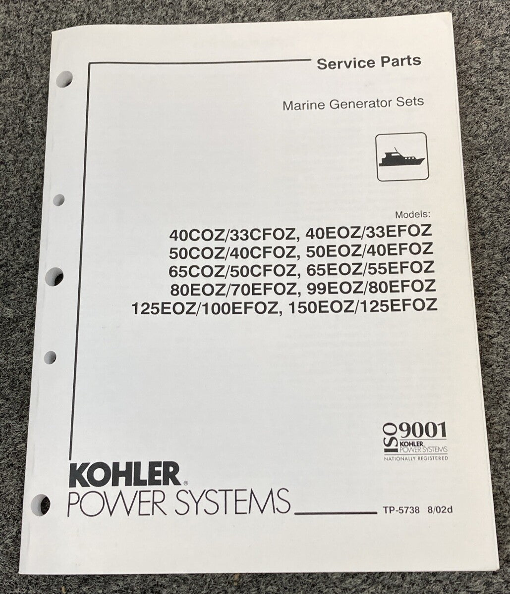 QTY 6 KOHLER INDUSTRIAL/MARINE GENERATOR SETS SERVICE PARTS/PARTS CATALOG