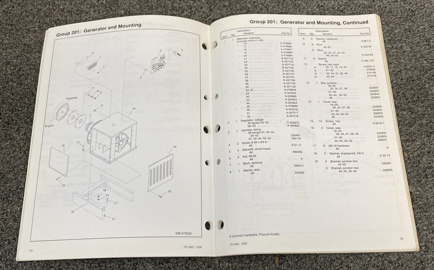 QTY 6 KOHLER INDUSTRIAL/MARINE GENERATOR SETS SERVICE PARTS/PARTS CATALOG