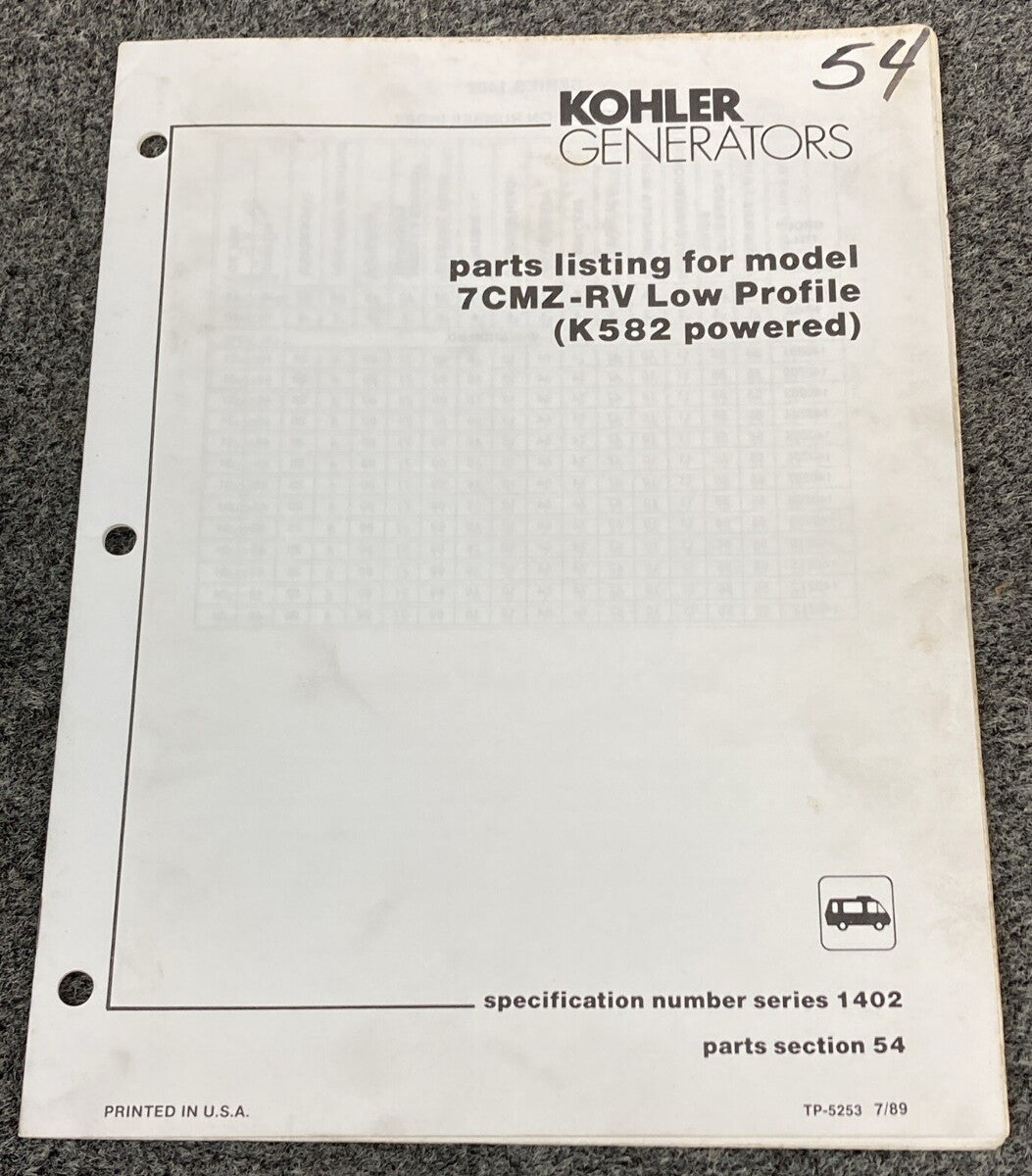 KOHLER GENERATORS TP-5229 TP-5231 TP-5253 SERVICE PARTS/PARTS LISTING MANUALS