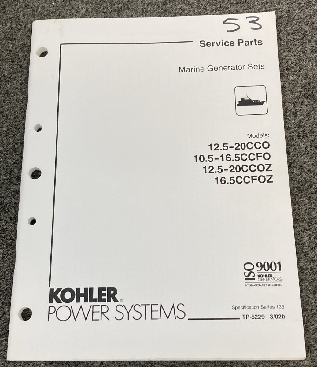 KOHLER GENERATORS TP-5229 TP-5231 TP-5253 SERVICE PARTS/PARTS LISTING MANUALS