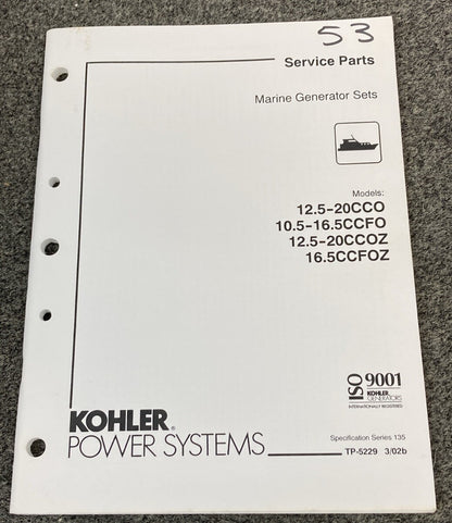 KOHLER GENERATORS TP-5229 TP-5231 TP-5253 SERVICE PARTS/PARTS LISTING MANUALS
