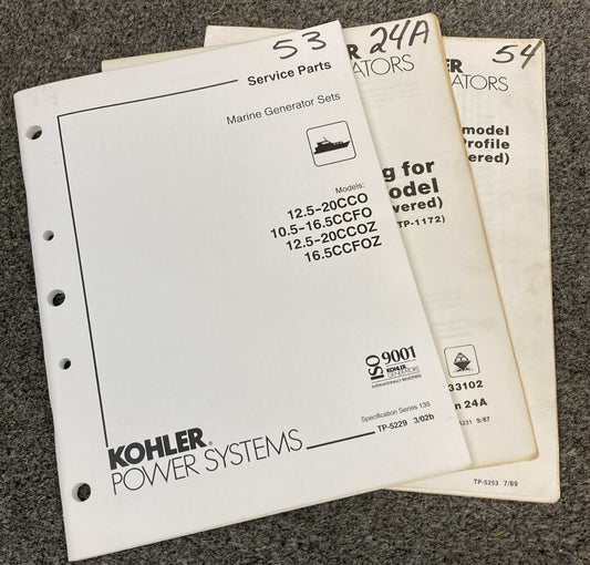 KOHLER GENERATORS TP-5229 TP-5231 TP-5253 SERVICE PARTS/PARTS LISTING MANUALS