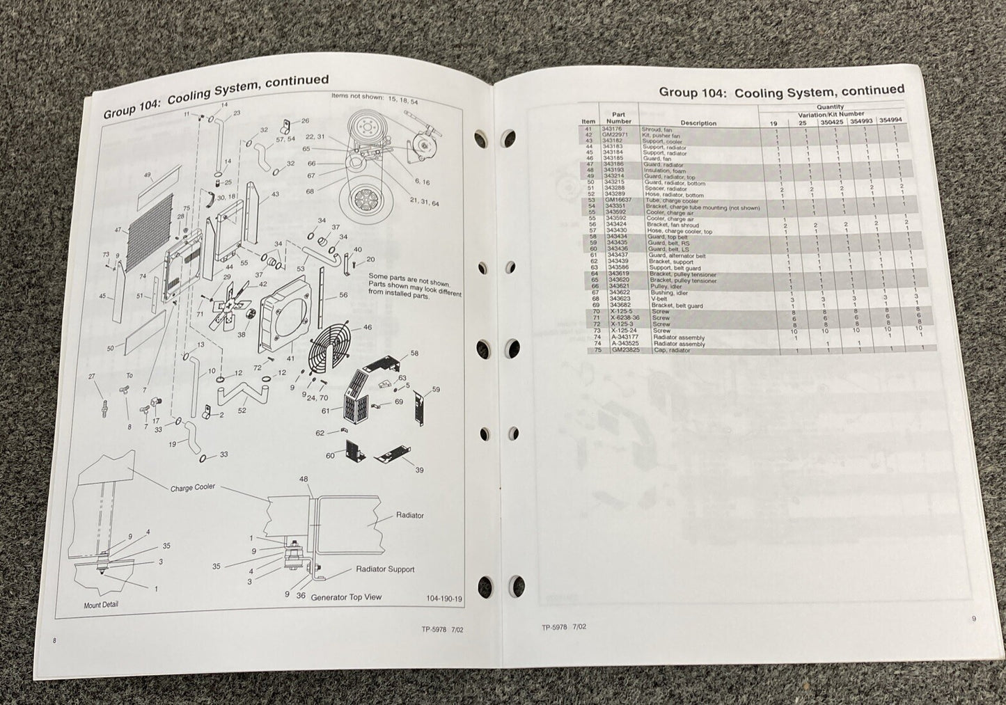 QTY 7 KOHLER GENERATORS SETS SERVICE PARTS MANUALS
