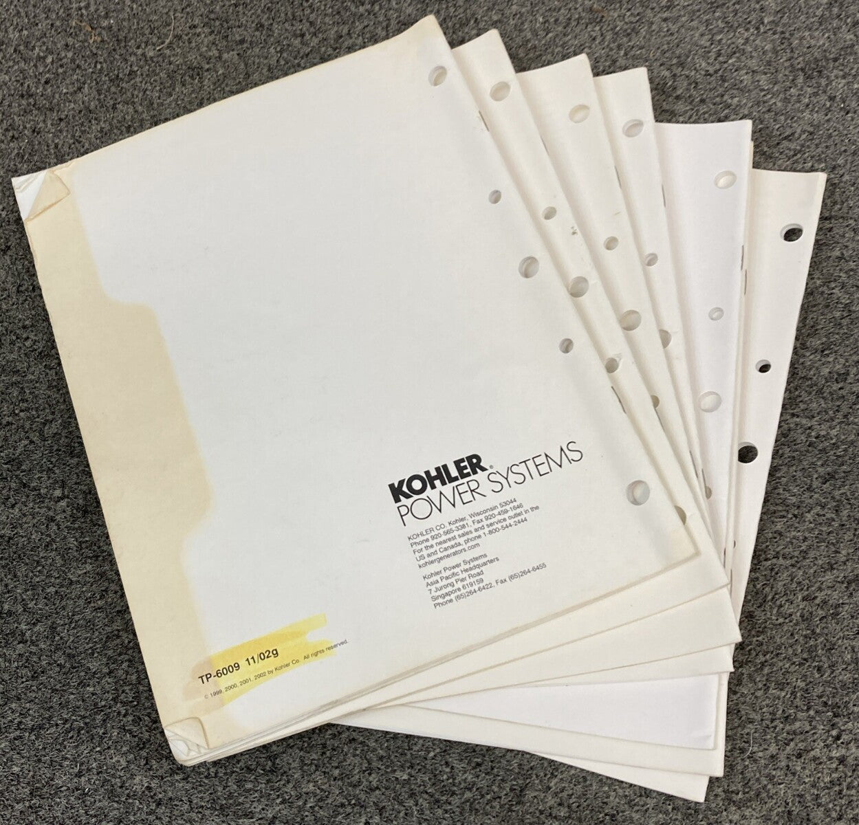 QTY 7 KOHLER GENERATORS SETS SERVICE PARTS MANUALS