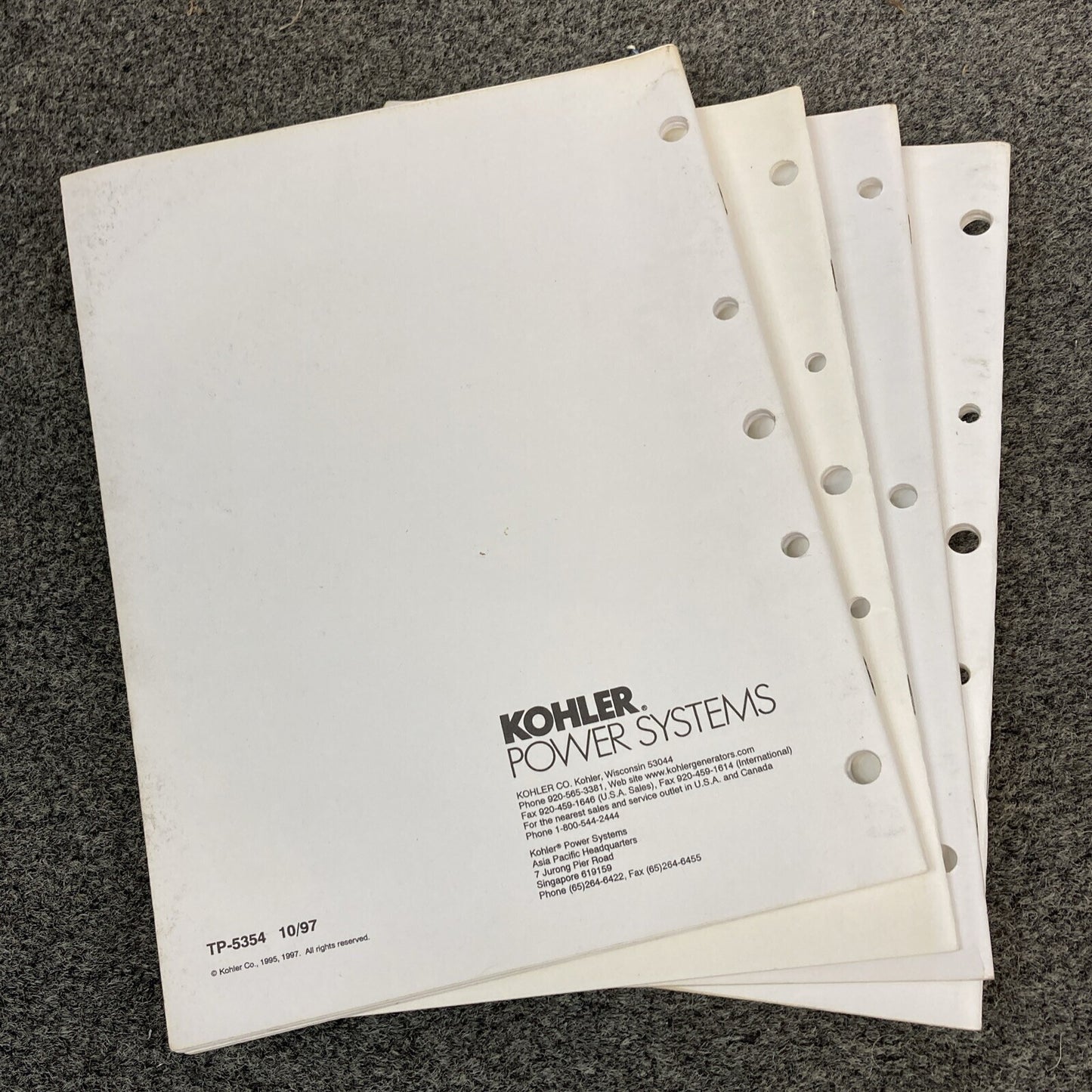 QTY 4 KOHLER GENERATORS SETS SERVICE PARTS/PARTS CATALOGS