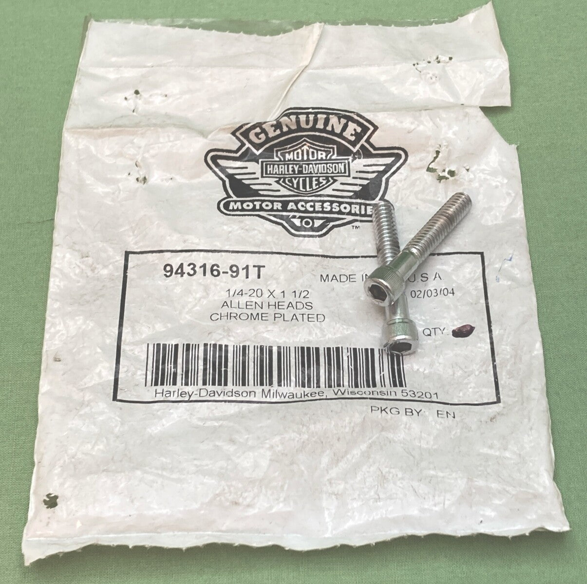 QTY 2 NEW GENUINE HARLEY DAVIDSON 94316-91T ALLEN HEADS 1/4-20 X 1 1/2