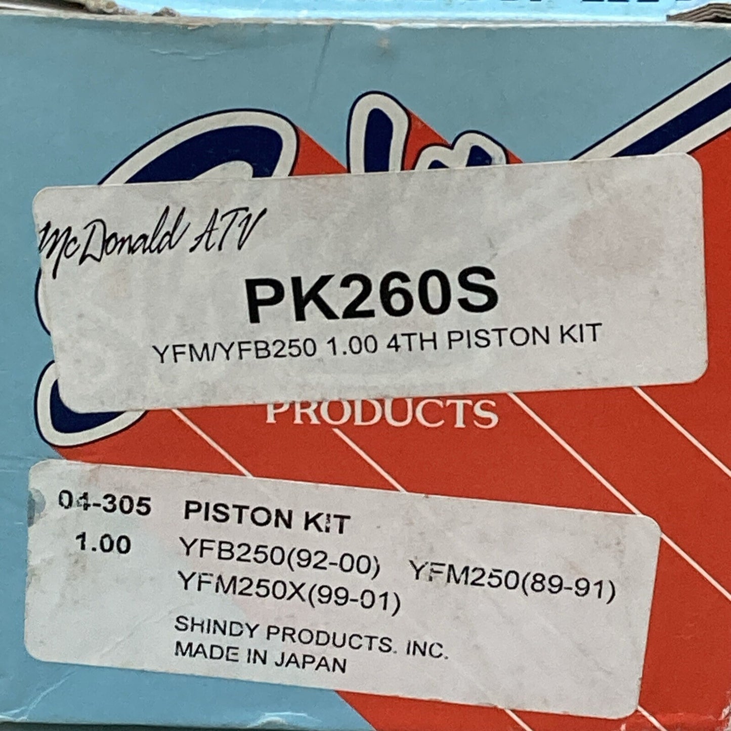 NEW GENUINE SHINDY PK260S PISTON KIT 1.00