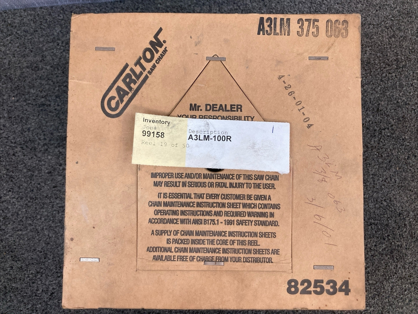 NEW GENUINE CARLTON A3LM 375 063 90' CHAINSAW CHAIN ROLL 3/8 .063 A3LM-100R