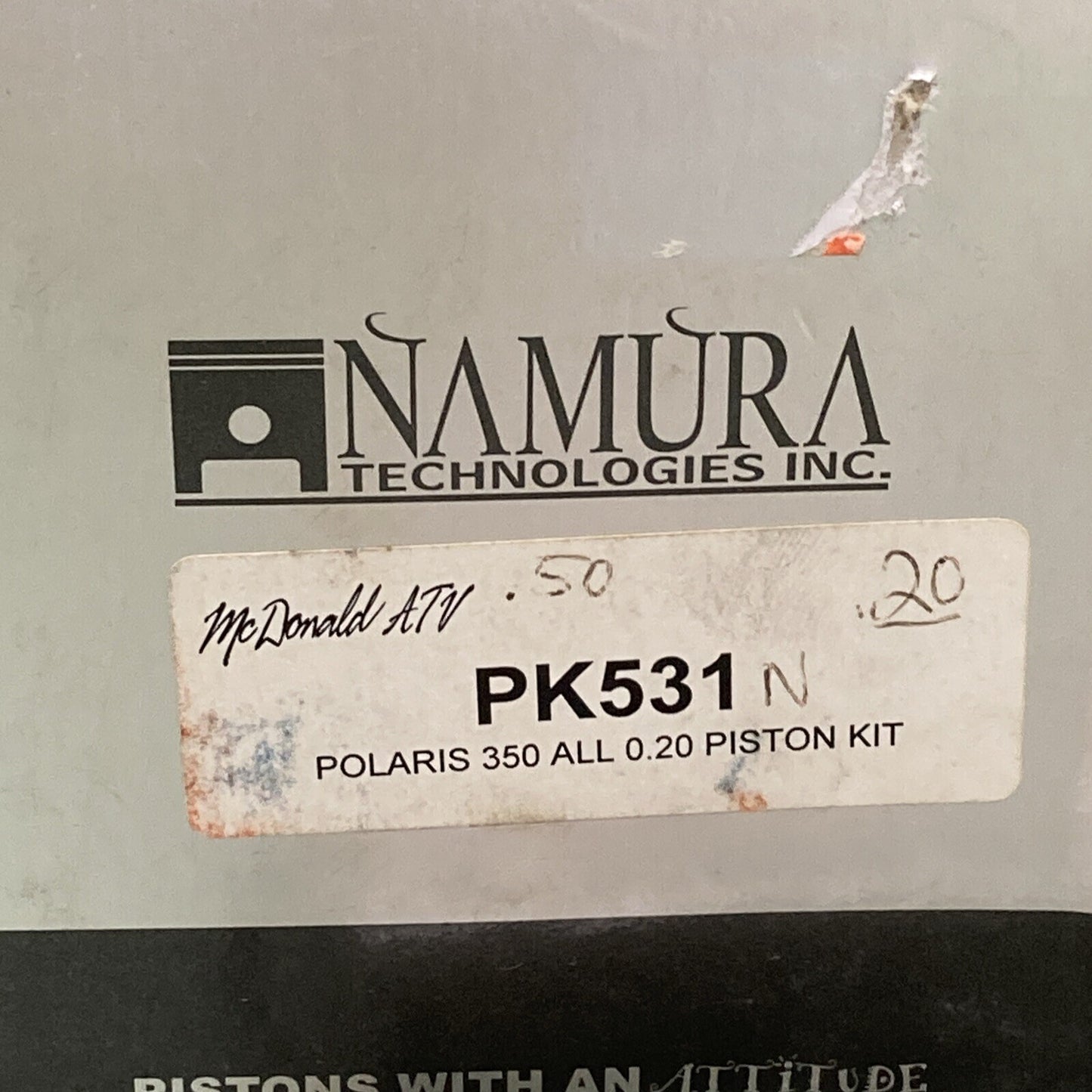 NEW NAMURA TECHNOLOGIES PK531 POLARIS 350 ALL 0.20 PISTON KIT AT-09251-2