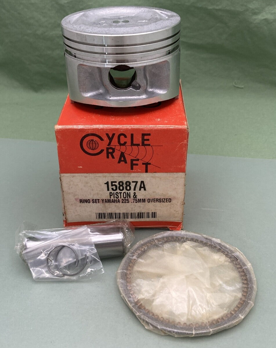NEW GENUINE CYCLE CRAFT 15887A YAMAHA 225 .75MM OVERSIZED PISTON & RING SET