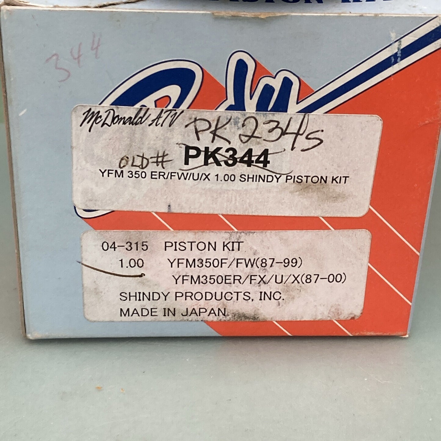 NEW GENUINE SHINDY 04-315 YFM350F/FW YFM350ER/FX/U/X PISTON KIT PK234S