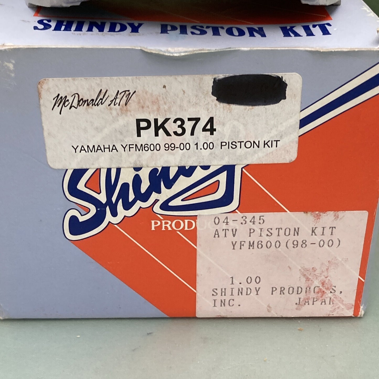 NEW GENUINE SHINDY PK374 YAMAHA YFM600 99-00 1.00 PISTON KIT 04-345