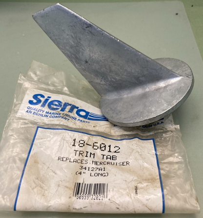 NEW GENUINE SIERRA 18-6012 ZINC TRIM TAB 4" LONG REPLACES MERCRUISER 34127A1