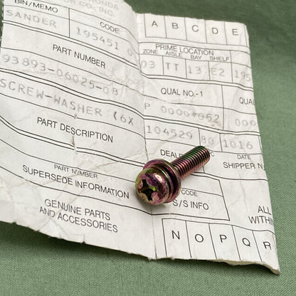 NEW GENUINE HONDA 93893-06025-08 WINDSCREEN Screw - Washer (6X25)
