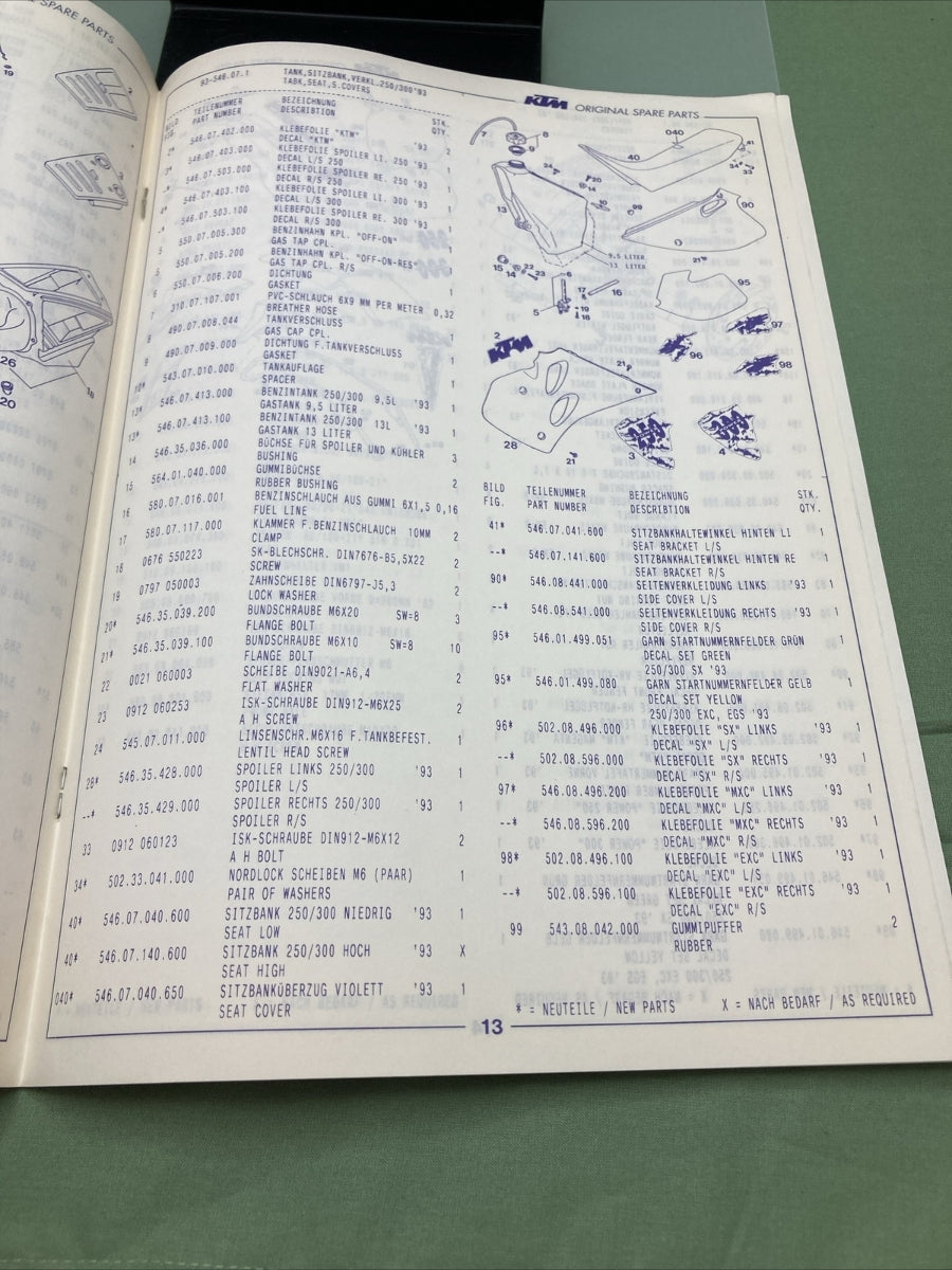 KTM MOTORCYCLES 250 SX EXC EGS 300 SX EXC MXC EGS Chassis Spare Parts Manual '93