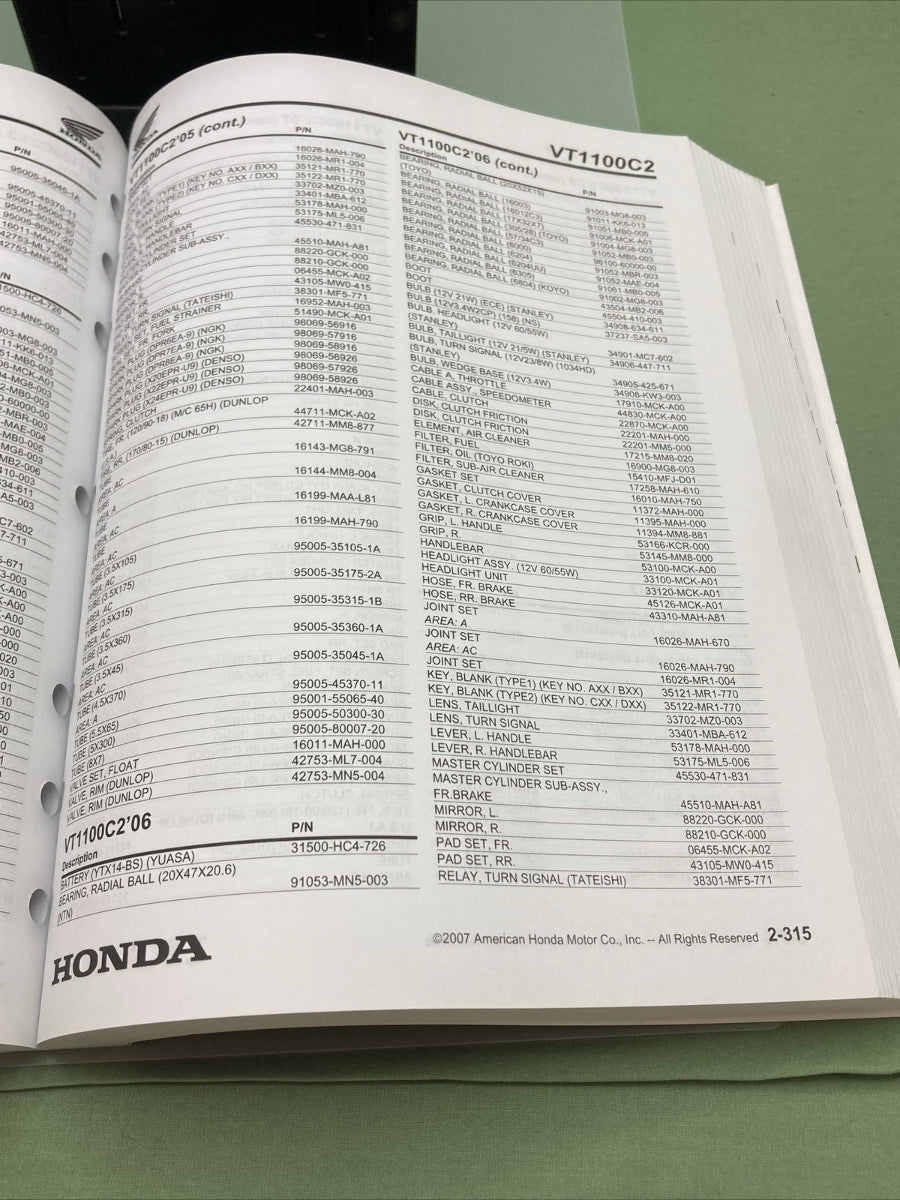 NEW GENUINE HONDA 13QRGV2 QUICK REFERENCE GUIDE VOL. 2 1997-2007