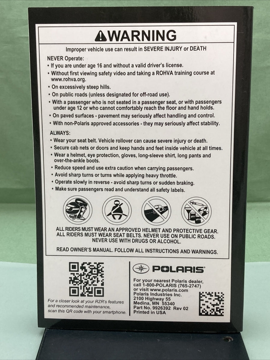 NEW GENUINE POLARIS 9926392  RZR XP 1000 / RZR XP 4 1000 OWNER'S MANUAL '16