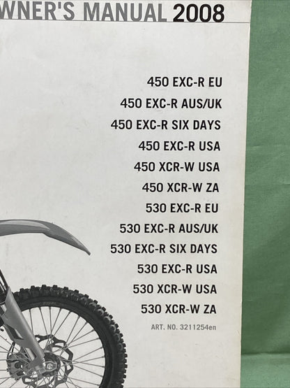 KTM 450/530 EXC-R EU, EXC-R AUS/UK, EXC-R SIX DAYS, EXC-R USA OWNERS MANUAL 2008