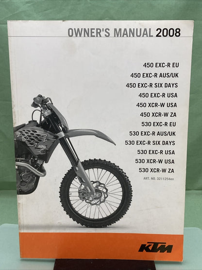 KTM 450/530 EXC-R EU, EXC-R AUS/UK, EXC-R SIX DAYS, EXC-R USA OWNERS MANUAL 2008