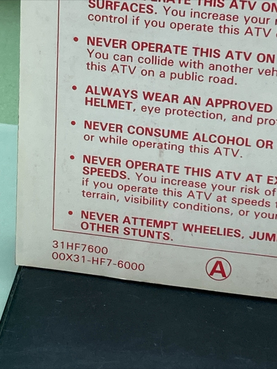 GENUINE HONDA 31HF7600 TRX90/FOURTRAX 90 OWNER'S MANUAL '93