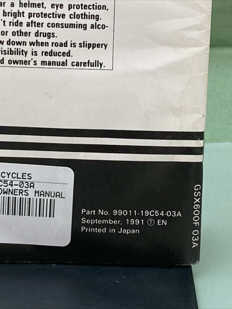 GENUINE SUZUKI 99011-19C54-03A GSX600F OWNER'S MANUAL