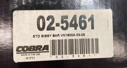 NEW COBRA 02-5461 STANDARD SISSY BAR VN1600A 03-08
