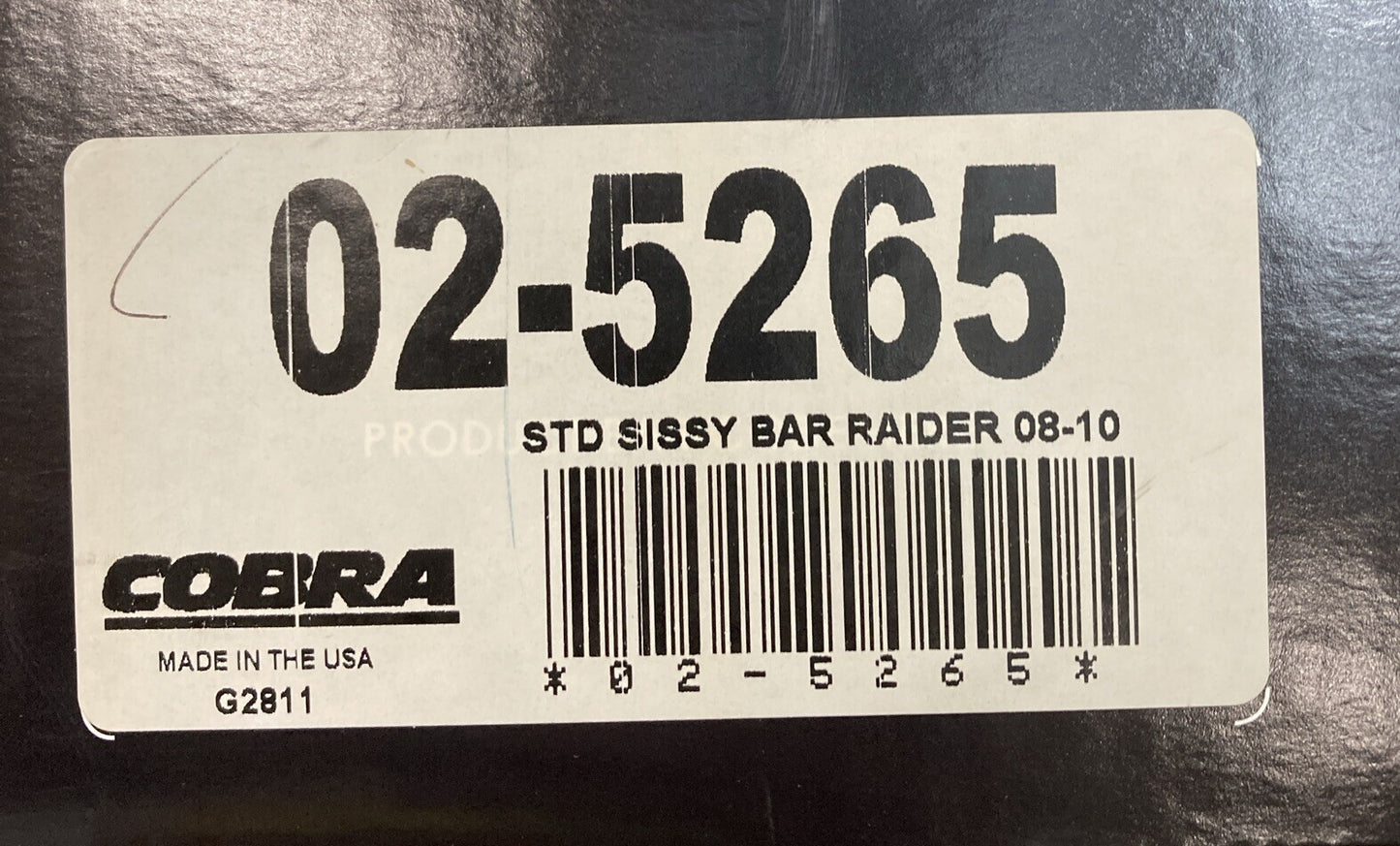 NEW COBRA 02-5265 STANDARD SISSY BAR W/PAD 08-10