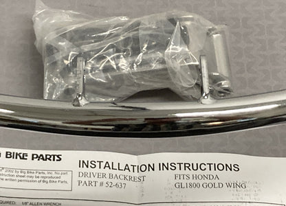 NEW SHOW CHROME 52-637 DRIVER BACKREST KIT FOR HONDA GL1800 BLACK