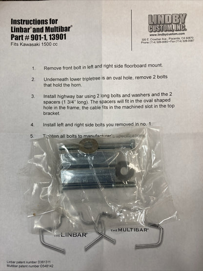 NEW LINDBY 1624-0097 MULTIBAR ENGINE GUARD CHROME KAWASAKI 1500CC 98- UP