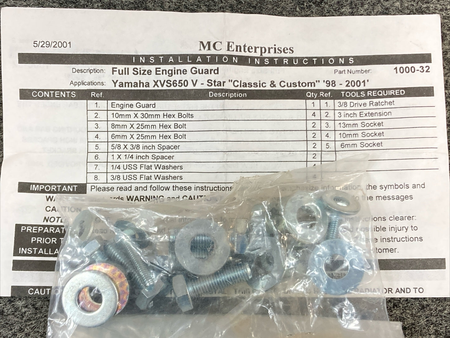 NEW MC ENTERPRISES MC1000-32 FULL ENGINE GUARD CHROME YAMAHA V-STAR XVS650 98-01