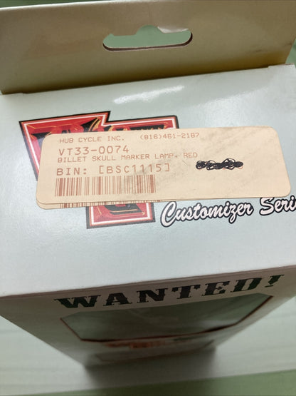 NEW WYATT GATLING 33-0074 RED BILLET SKULL MARKER LAMP WITH RED LED, V-TWIN