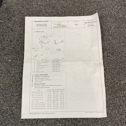 NEW HONDALINE 08162-MN500 TRUNK L/G  V/N LIGHT/MIRROR