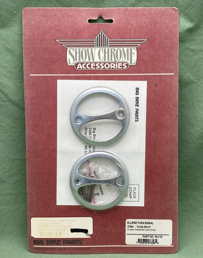 NEW SHOW CHROME 53-110 ELLIPSE TURN SIGNAL GRILLES SCREW MOUNT