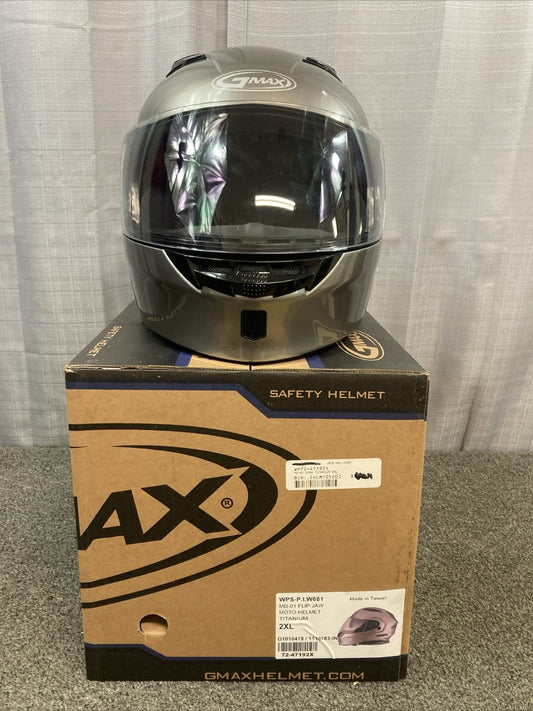 NEW GENUINE GMAX 72-487192X MD-01 FLIP JAW MOTO HELMET TITANIUM 2XL